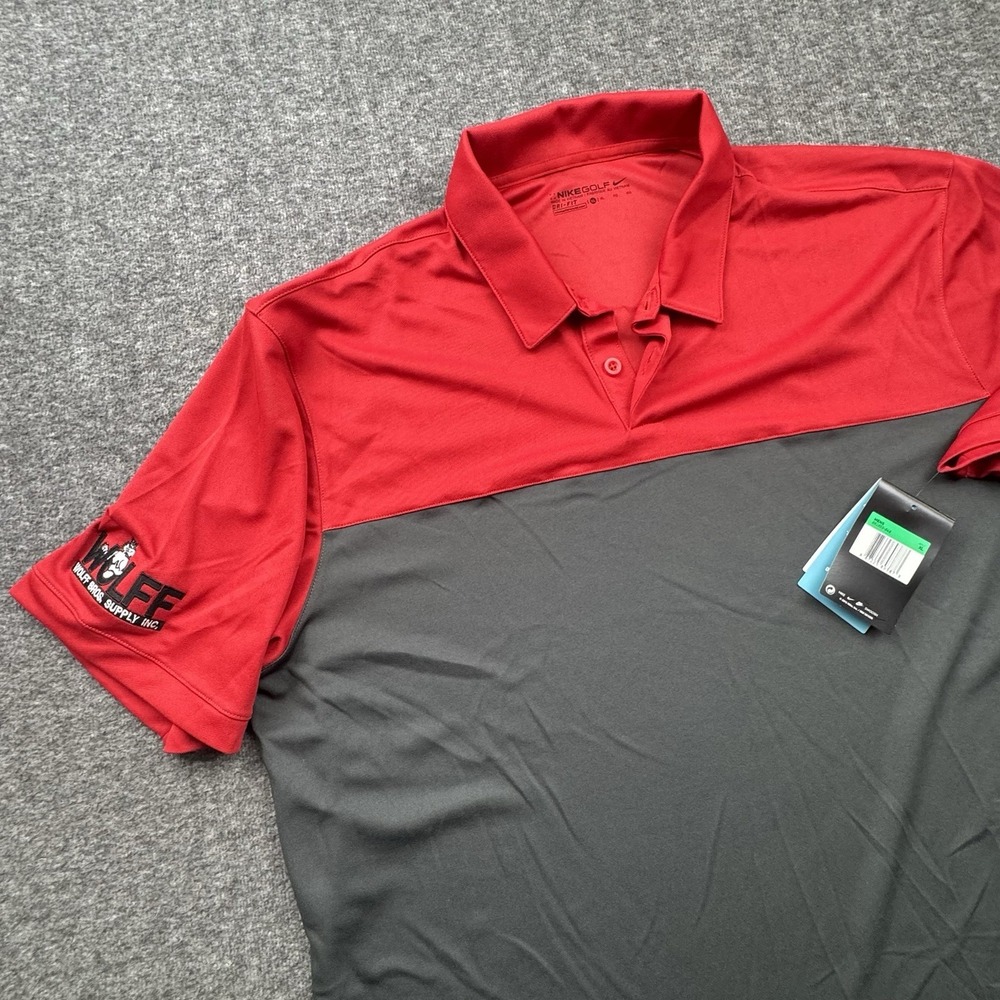 Nike Golf Polo Shirt Mens Sz XL Red Gray Colorblock Dri-FIT Performance Golf